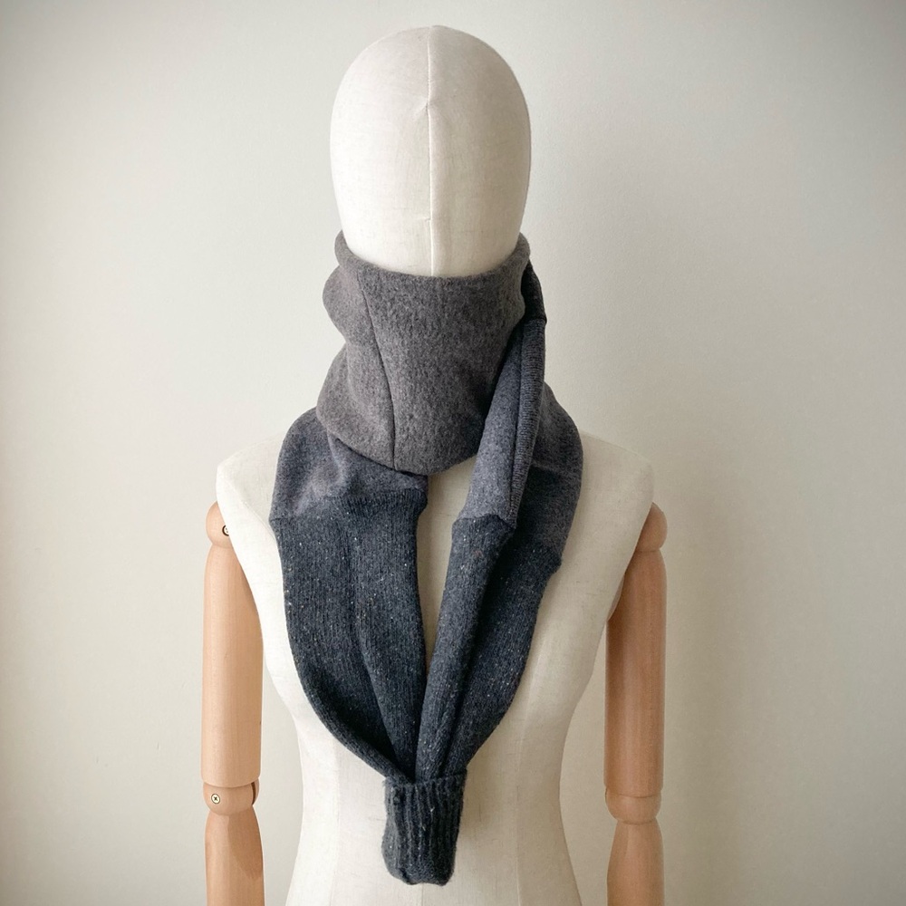 joodito 100% wool sweater wrap scarf japanese boro patchwork muffler winter gray